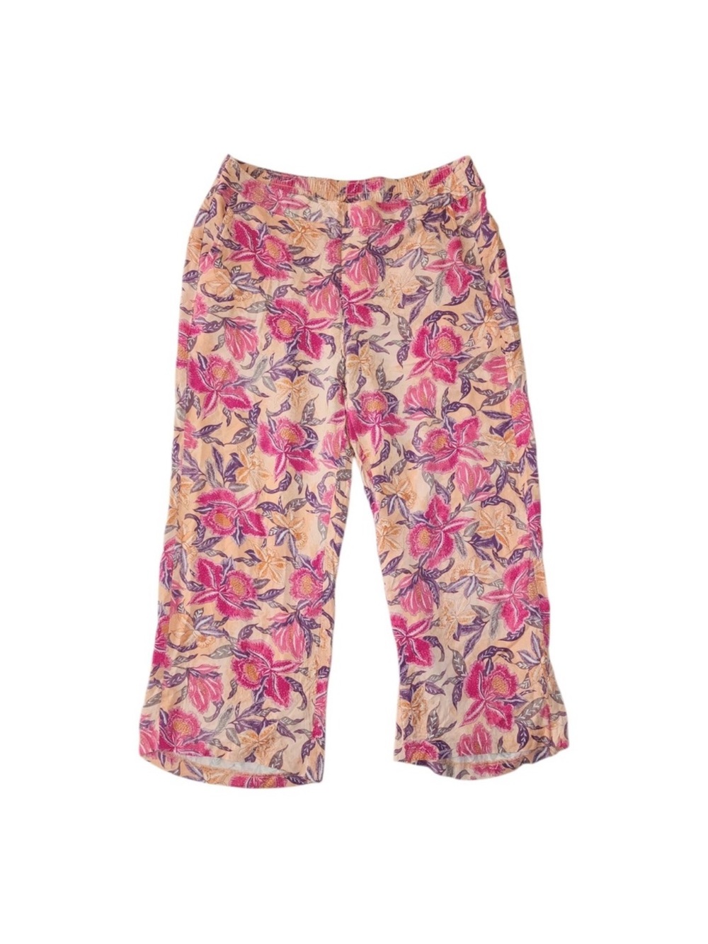 Old Navy Pants Womens XL Pink Purple Floral Hawaiian Vacation Pull On Travel